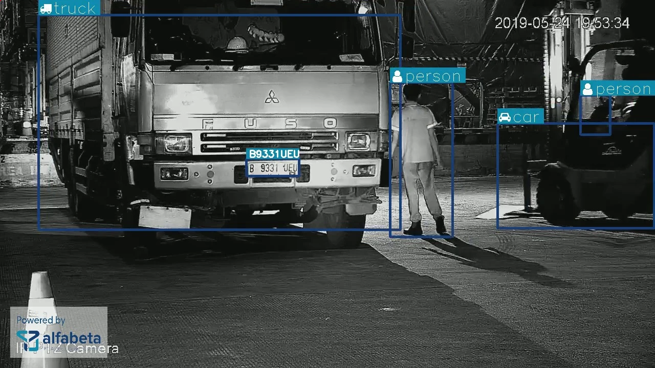 Alfabeta computer vision identifying a truck, vehicle plate and people at an industrial site